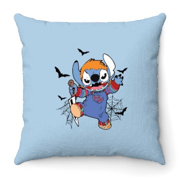 Discover Disney Halloween Chucky Stitch Throw Pillows, Disney Stitch Horror Movie Throw Pillows, Chucky Throw Pillows