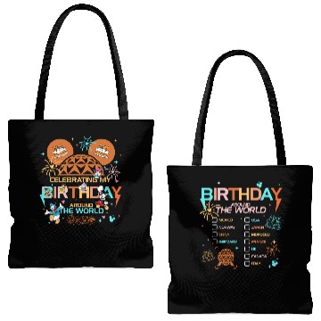 Discover Two Sided Epcot Birthday Tote Bags (AOP), Celebrating My Birthday Around The World Tote Bags (AOP), Mickey and Friends Tote Bags (AOP), Disney Epcot World Tour Tote Bags (AOP)