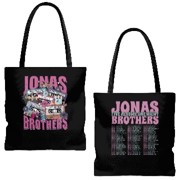 Discover Jonas Brothers Tour 2023 Tote Bags (AOP), Jonas Brothers Five Albums One Night Tour Tote Bags (AOP)