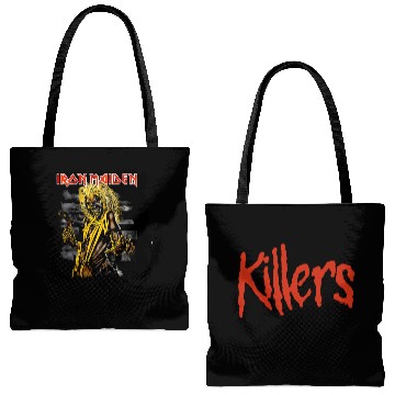 Discover Iron Maiden Killers Front and Back Black Tote Bags (AOP)