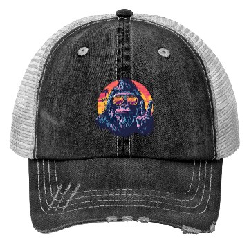 Discover Gorilla on Vacation with a Sunset Peace Sign Trucker Hats