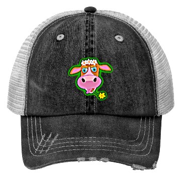 Discover Cute Cow with Bohemian Flower Crown Trucker Hats