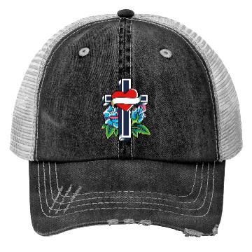 Discover Cross with heart and roses tattoo Trucker Hats