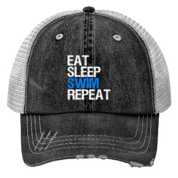 Discover Eat Sleep Swim Repeat Gift Swim Coach. Trucker Hats