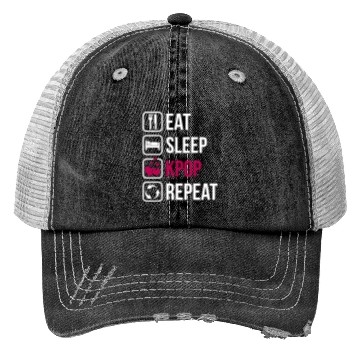 Discover Eat Sleep KPOP Repeat Trucker Hats