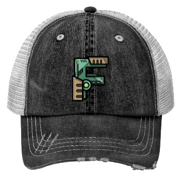 Discover Initial letter character gift idea robot present F Trucker Hats