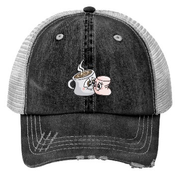 Discover HOT CHOCOLATE AND MARSHMALLOW Love funny comic Trucker Hats