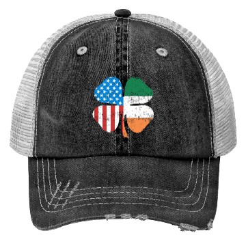 Discover Four Leaf Clover Ireland USA Flag St Patrick's Trucker Hats