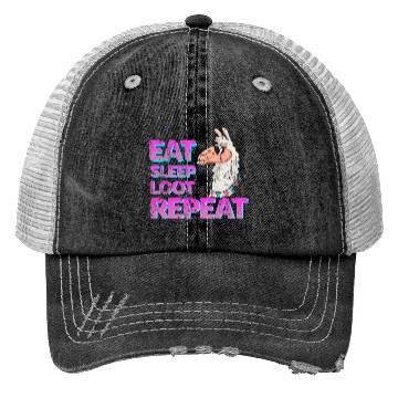Discover cool Llama eat sleep loot Trucker Hats
