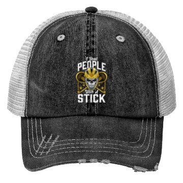 Discover Funny I Beat People With a Stick Lacrosse LAX Pun Trucker Hats