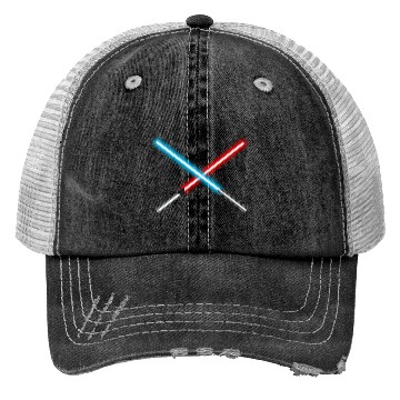 Discover Red and Blue Dueling Crossed Lightsabers Trucker Hats