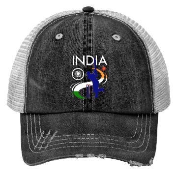 Discover India Cricket With Indian Flag Brush Stroke Trucker Hats