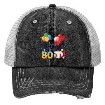 Discover 80th Birthday Anniversary candles balloons present Trucker Hats