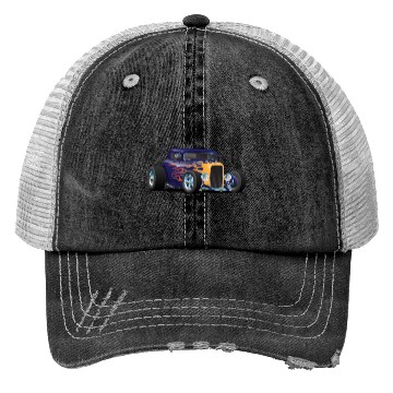 Discover Vintage Hot Rod Car with Classic Flames Trucker Hats