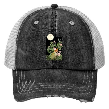 Discover Night Fox Under Wild Rose Trucker Hats