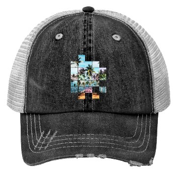 Discover Palm Trees Beach Vacation Pixel Picture Colorful Trucker Hats