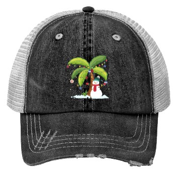 Discover Christmas Palm Tree And Snowman Trucker Hats
