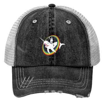Discover Spaceman riding narwhal through rainbow Trucker Hats