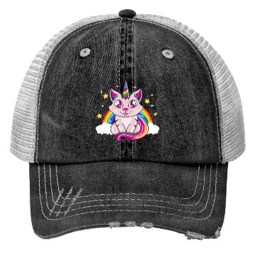 Discover Cute & Funny Unicorn Cat Rainbow Kitty Magical Trucker Hats