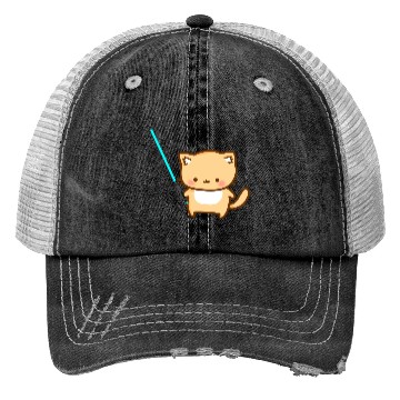 Discover Cute cat with blue lightsaber Trucker Hats