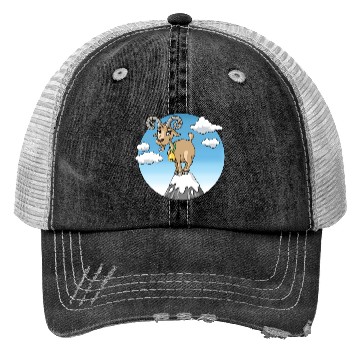 Discover Mountain goat peaks with snow cartoon Trucker Hats