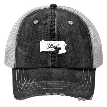 Discover Pennsylvania Elk Hunting Bull Elk PA State Shape Trucker Hats