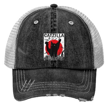 Discover Vintage Catzilla Japanese Sunset Style Trucker Hats