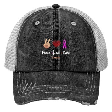 Discover Peace Love Cure Cancer Trucker Hats