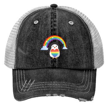 Discover LGBT Pride Heart Penguin Shiny Rainbow Trucker Hats