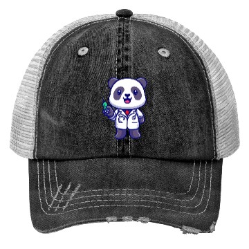 Discover Cute panda doctor with syringe Trucker Hats