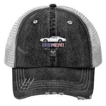 Discover American Muscle Cameo White w Orange Graphics Trucker Hats