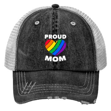 Discover Proud Mom Colorful Heart LGBTQ Rainbow Flag Trucker Hats