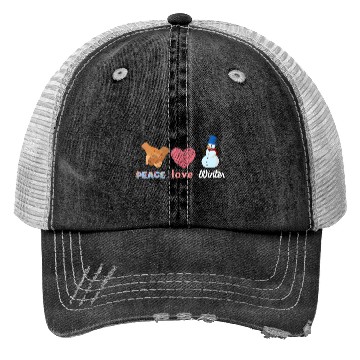 Discover peace, love, winter Trucker Hats