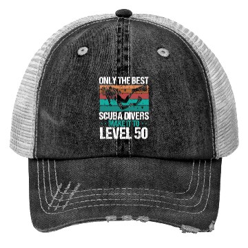 Discover Level 50 Year Old Scuba Diver 50th Birthday Diving Trucker Hats