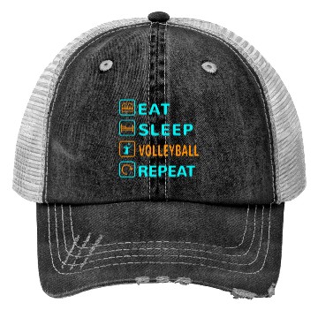 Discover Eat. Sleep. Volleyball. Repeat Design Trucker Hats