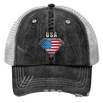 Discover USA superhero flag legend vintage crest Trucker Hats