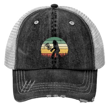 Discover Funny Bigfoot Disc Golf Trees Vintage Sunset Trucker Hats