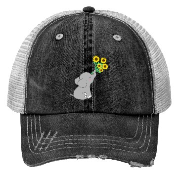 Discover Good Luck elephant holding sunflowers Trucker Hats
