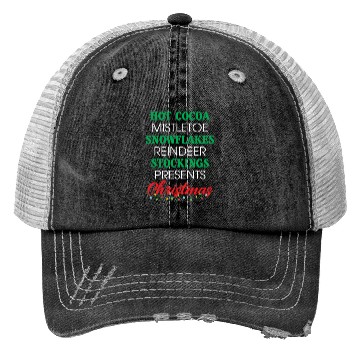 Discover Hot Cocoa Mistletoe Snowflakes Reindeer Stockings Trucker Hats