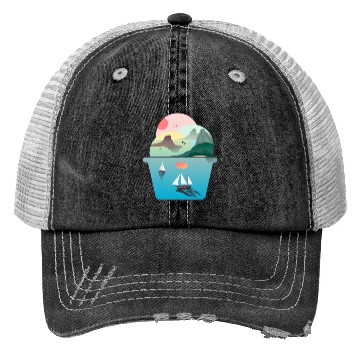 Discover Summer Ice Cream Ocean Wanderlust Sailing Sunset Trucker Hats