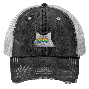 Discover Funny Cat Pride LGBTQ Sunglasses Rainbow Flag Trucker Hats