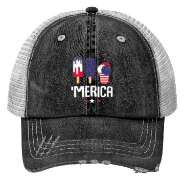 Discover Merica Ice Cream Lover Popsicles US Flag Trucker Hats