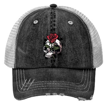 Discover Bullets and Skull Roses Aesthetic Dripping Pattern Trucker Hats