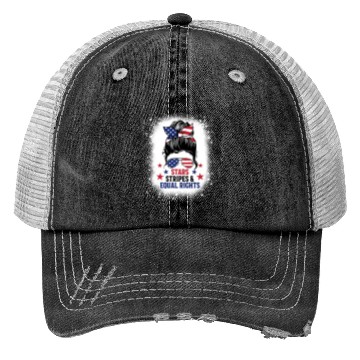 Discover USA Messy Bun Bleached Stars Stripes Equal Rights Trucker Hats