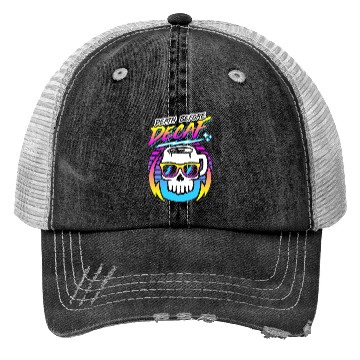 Discover Death Before Decaf (Skull Mug) Retro Neon 80s 90s Trucker Hats