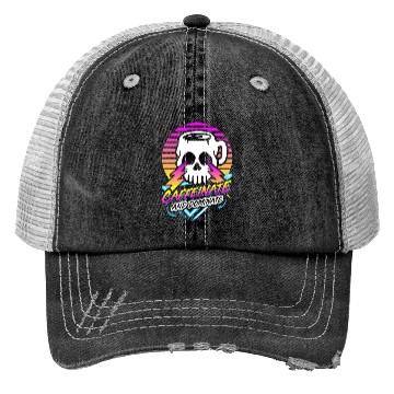 Discover Caffeinate And Dominate (Skull Mug) Retro Neon Trucker Hats