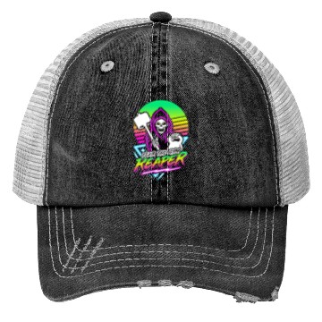 Discover Fear The Gym Reaper Fitness Retro Neon Synthwave Trucker Hats