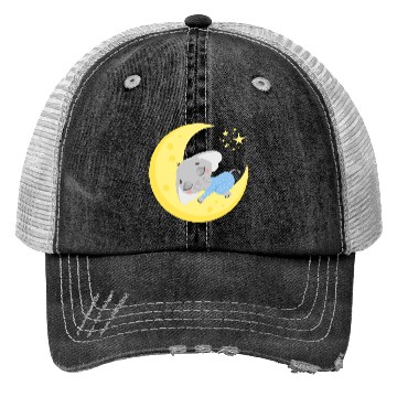 Discover cute elephant sleeping in the moon Trucker Hats