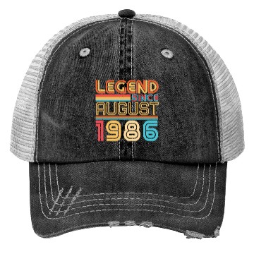 Discover Birthday Greeting For August 1986 Trucker Hats