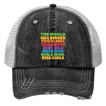 Discover Gay Pride Lesbian LGBT Rainbow Bigger problems Trucker Hats
